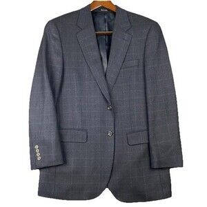 Chaps Ralph Lauren Mens Lambswool Blazer 40R Gray Check  Sport coat Preppy Tweed
